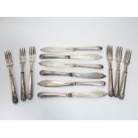 Suite of silver fish cutlery, engraved with scrolled acanthus, maker JG, Birmingham 1861/63 (12)