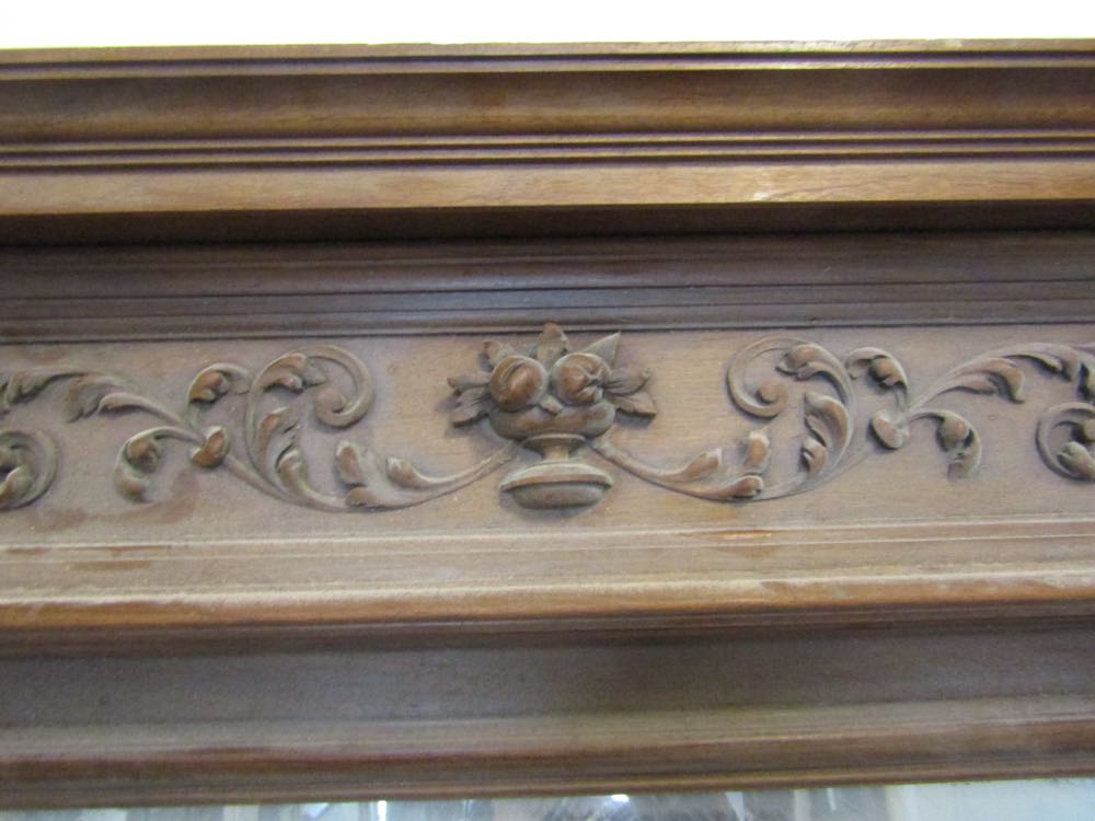 A large late 19th century wall mirror walnut frame with moulded detail, car frieze a pair of - Image 2 of 3