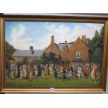 A 20th century oil painting on canvas in the manner of Louis Wain, showing a procession of cat