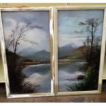 A pair of early 20th century oil paintings on board of mountainous lake scenes with Hugo Lang & Co