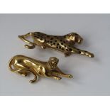 Two yellow metal brooches, one modelled as a panther with indistinct marks and the other as a