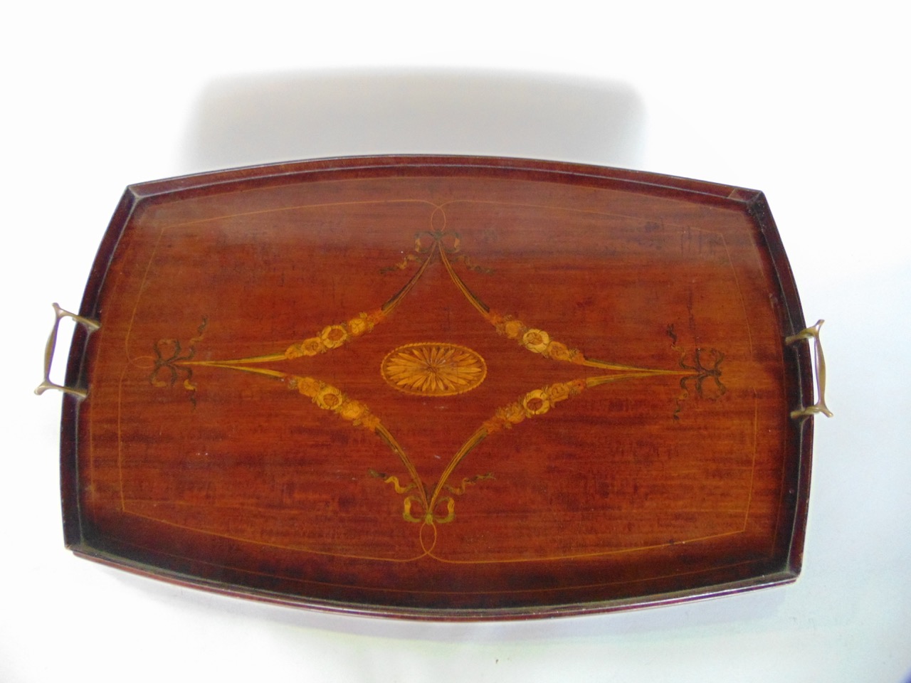 Good quality 19th century mahogany and boxwood inlaid gallery tray.