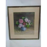 A 20th century pastel study of a still life with vase of pink roses, signed bottom right Joy Codd,