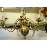Two large similar Dutch brass ceiling lights with scrolled branches and globular stems (2)