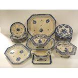 A collection of Adams Juliette pattern blue and white printed dinnerwares comprising a pair of