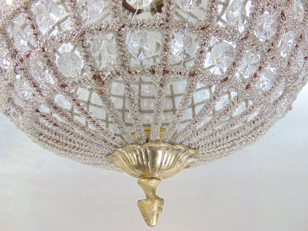 A pair of contemporary French Empire style spherical ceiling lights with geometric prismatic drop - Image 2 of 2