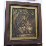 A 19th century continental school oil painting on canvas of an interior scene with figures and a