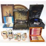 A mixed miscellaneous lot to include cased Columbia portable gramophone, cased vintage typewriter,