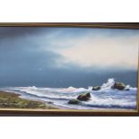 A contemporary acrylic on canvas of a coastal scene with gulls, signed bottom left Brian D Horswell,