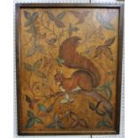 An unusual early 20th century painting on wooden panel in the Arts & Crafts manner showing a