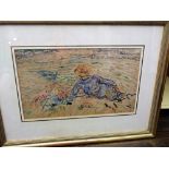 An early 20th century watercolour study of a reclining figure in a landscape setting, inscribed