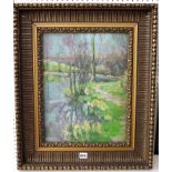 An early 20th century oil painting on board of a river landscape, signed bottom right T H Ose Koste?