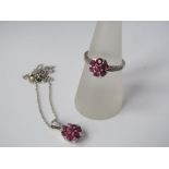 A matching pink sapphire necklace and ring, size P, both in 9ct white gold, 5.5g