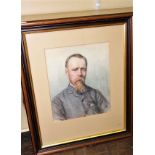 A 19th century bust length watercolour portrait of a bearded man, signed to right W Percy and