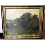 A 19th century oil painting on canvas of a landscape, signed bottom right F Baron ? 43 x 53 cm in