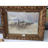 An early 20th century watercolour of a coastal scene with horse drawn sand carts and figures