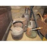 Miscellaneous 19th century and other domestic metal ware including iron kettle, copper coffee pot, a