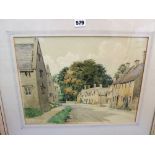 A mid 20th century watercolour by Frank Mole showing a village scene, signed bottom left and dated