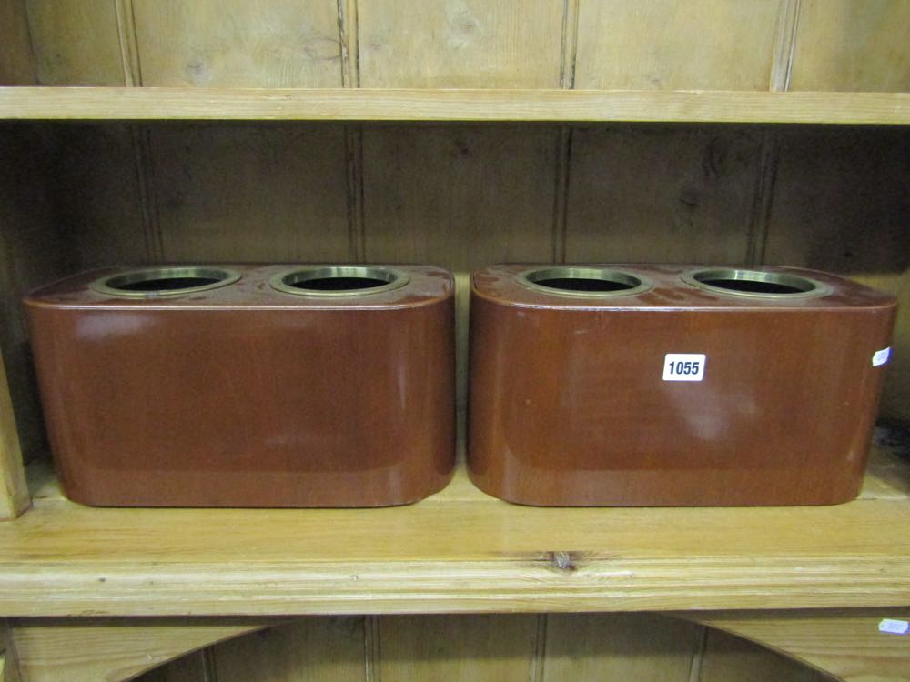 A pair of contemporary polished mahogany two divisional bottle stands/wine coolers of rectangular