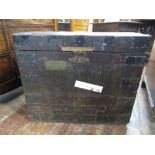 A Victorian oak and steel banded silver chest with tray lined interior by Lambert, 10-12 Coventry