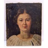 An early 20th century oil painting on canvas of a shoulder length portrait of a young woman, 34 x 27