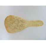 Eastern carved bone hand fan, pierced with theatrical figures, the grip with novelty carved