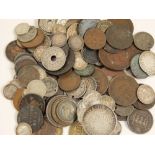 A mixed collection of 19th century and later English and worldwide bronze and silver coinage