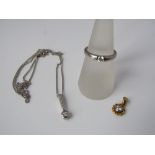 An 18ct white gold necklace with white stone pendant, a further 18ct gold diamond pendant and a