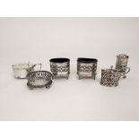 Mixed collection of silver cruet items to include a pair of silver table salts with pierced