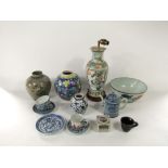 A quantity of mainly oriental ceramics including a 19th century Famille Rose bowl with painted peony