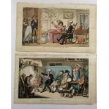 A quantity of unframed early 19th century coloured caricature engravings showing Dr Syntax published