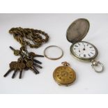 A 9ct gold fob watch, glass and hands missing, 24 grams approx (including workings) together with