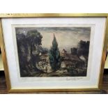 A pair of 20th century coloured etchings by Edward Bouverie Hoyton showing landscapes with