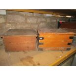 Two 19th century pine blanket boxes one with original grained finish