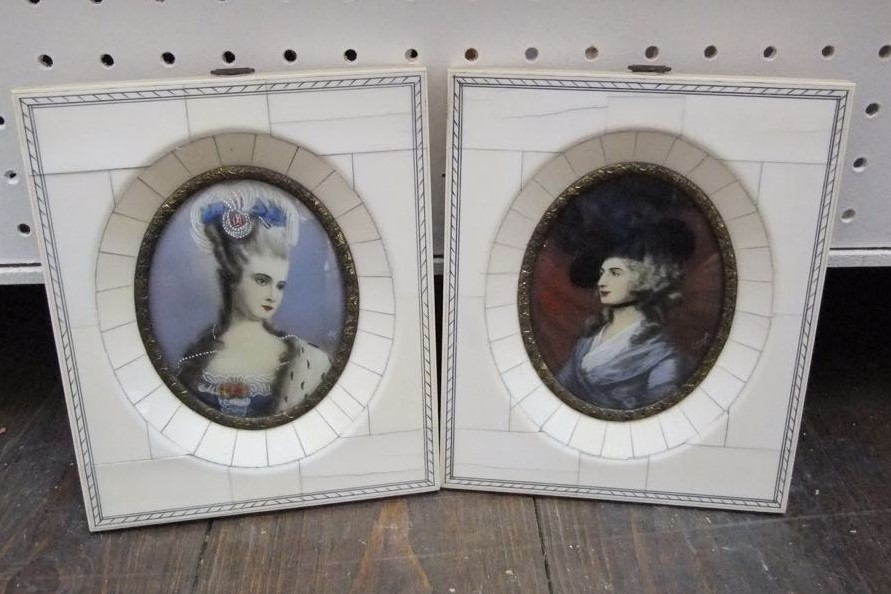A collection of four early 20th century miniature portraits after Gainsborough, Reynolds, etc - Image 2 of 4