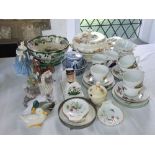 A collection of ceramics including a Royal Doulton figure of Adrienne, a Heredities group of