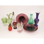 A collection of mixed antique and later glassware to include two lamp bases