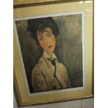 A coloured print after Modigliani, Woman with Black Cravatte, a coloured limited edition print of