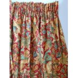 Collection of ten curtains in red lion heart pattern, all lined with pencil pleat heading, size of