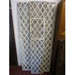 Three 19th century iron framed diamond pattern windows, one with opening, 6ft long x 13.75 inches,