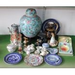 A quantity of 19th century and other ceramics including a pair of 19th century Staffordshire