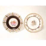 Two 19th century Meissen type cabinet plates, one with central painted panel of a pair of