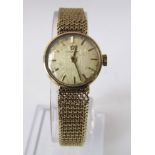 Vintage Omega 9ct ladies wristwatch with baton markers and woven link bracelet