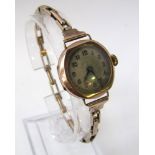 Vintage 9ct rose gold bracelet watch with sprung strap