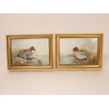 A pair of Royal Worcester plaques each painted with wildfowl and both signed A. Badham, 12cm x