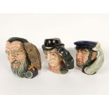 Three large Royal Doulton character jugs, the Walrus & Carpenter D6600, Merlin D6529 and Capt Ahab