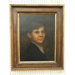 A 20th century oil painting on canvas shoulder length portrait of a young boy inscribed verso