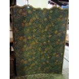 A 19th century threefold room divider, canvas panels with hand painted tulip, grape and other floral