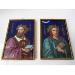 Two Italian enamelled portrait panels, Dante and Torquato Tasso in gilt brass frames 14cm x 10cm