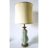 A substantial good quality lamp base with celadon type glazed finish, brass base and double light